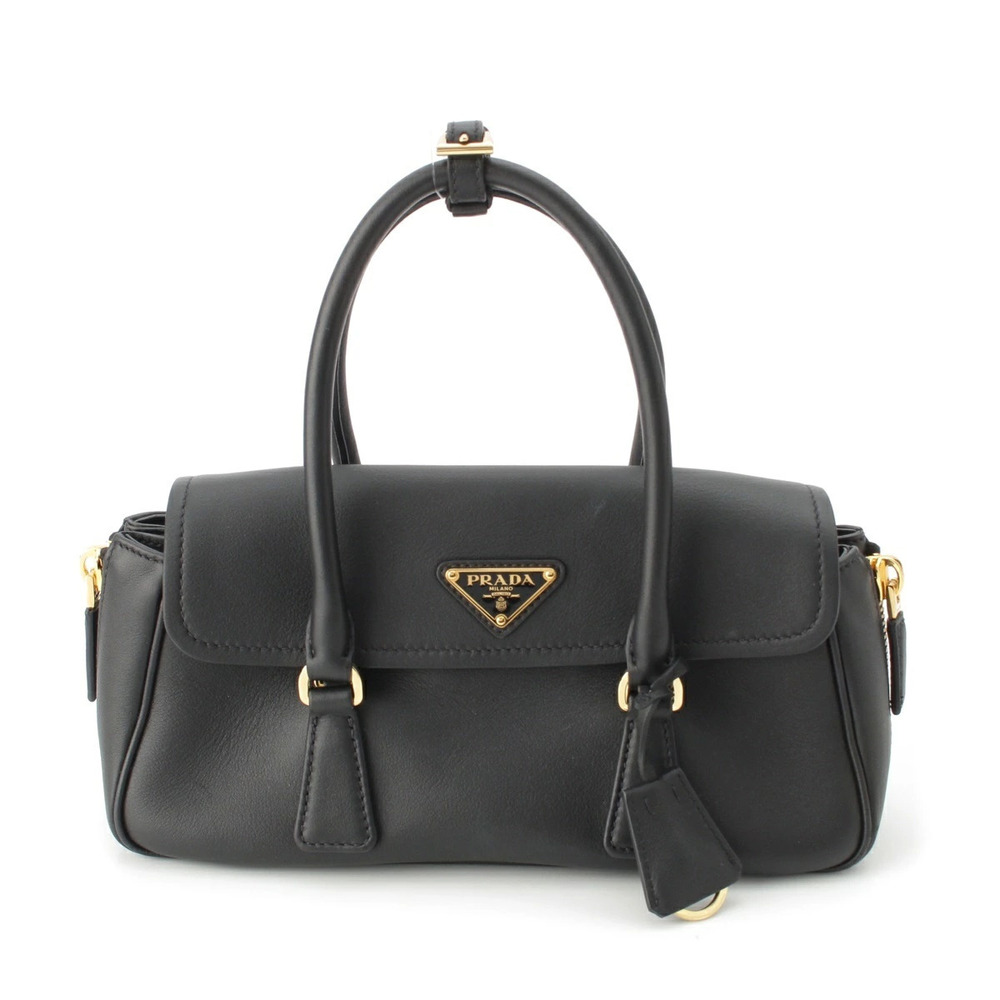 Prada Soft Grain Leather Triangle Handbag Black